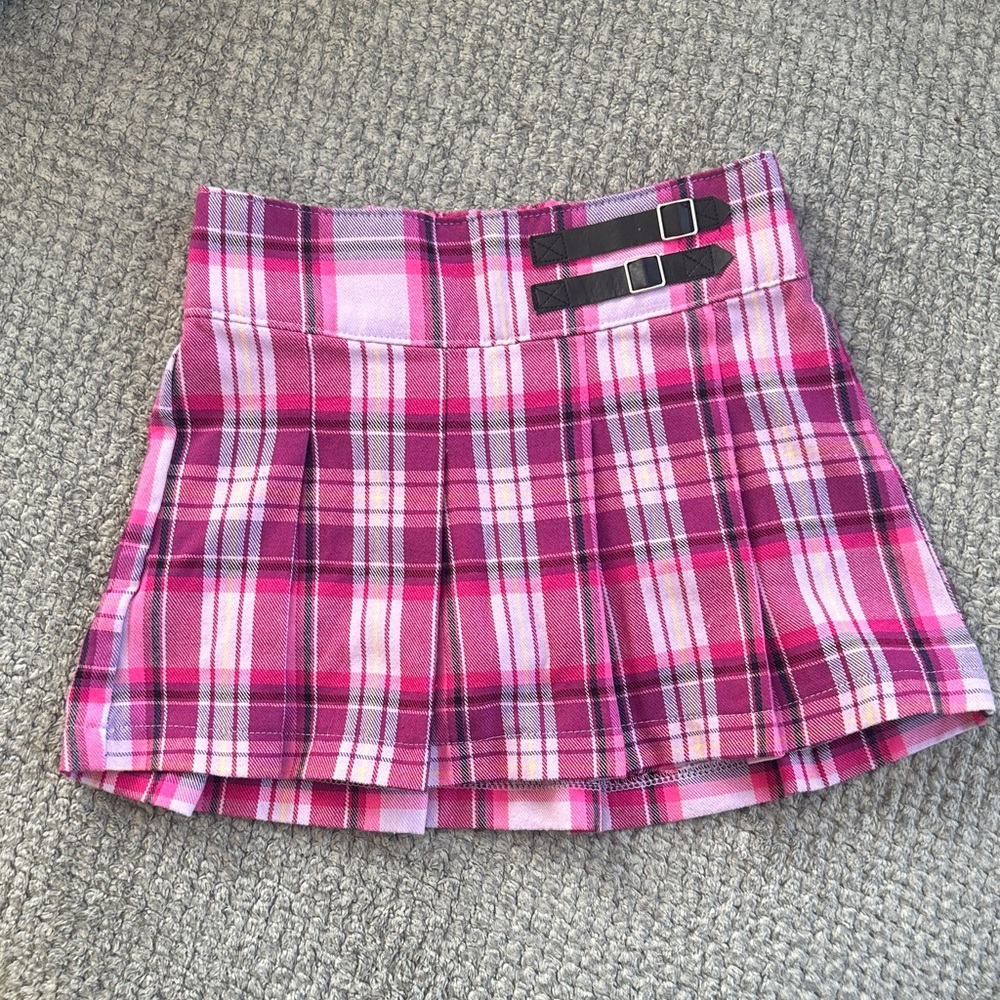Justice Pink Plaid Skirt with Buckle